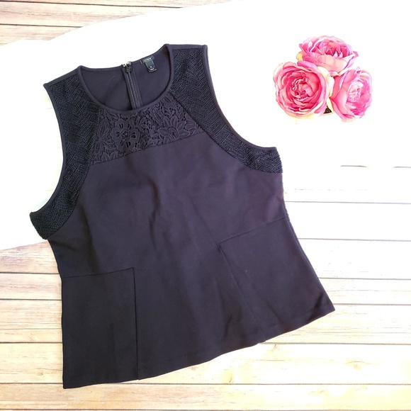 J. Crew Tops - J Crew Black Lace Top Size XL Sleeveless Blouse